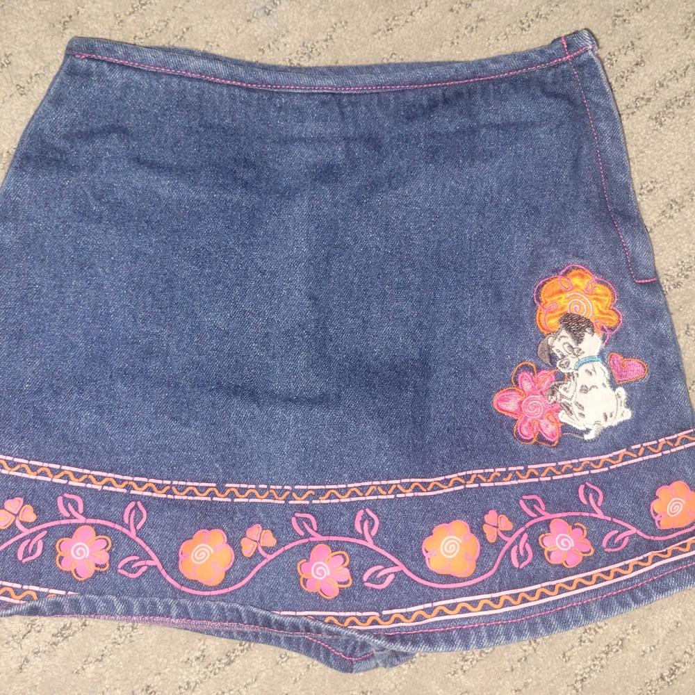 Embroidered Denim Skirt with Floral Accents